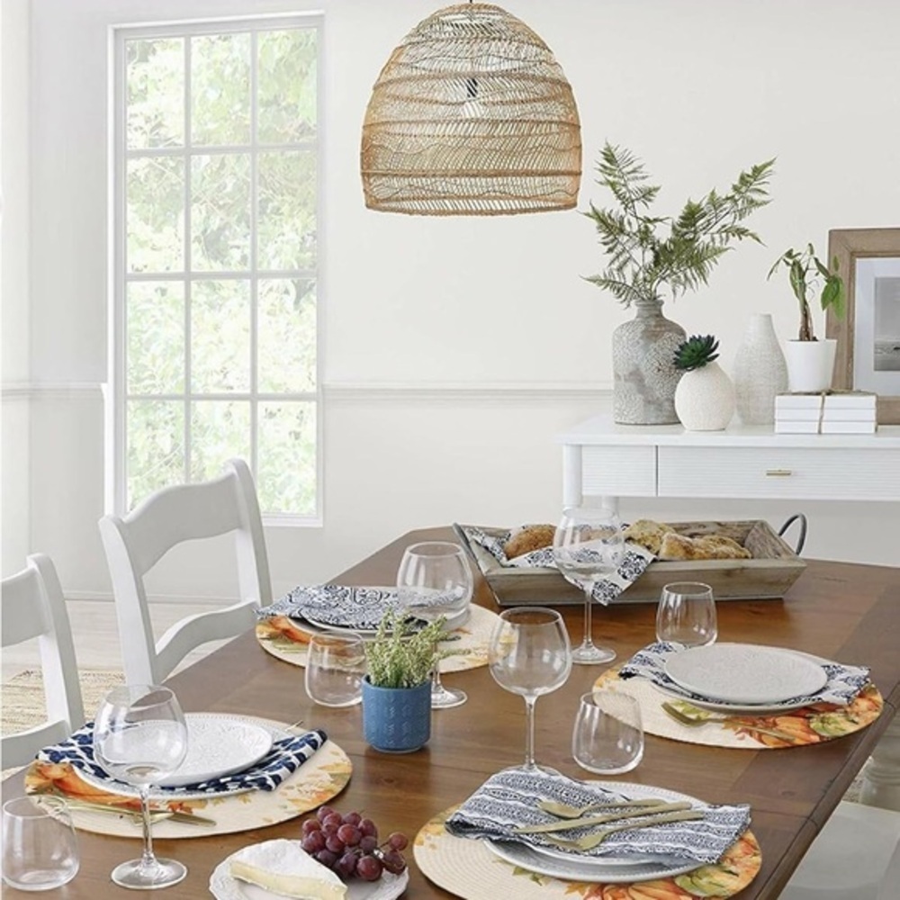 NWT! Home L6- Fall Round Set of 6 White Orange Pumpkin Place Mats Placemat - Picture 2 of 5